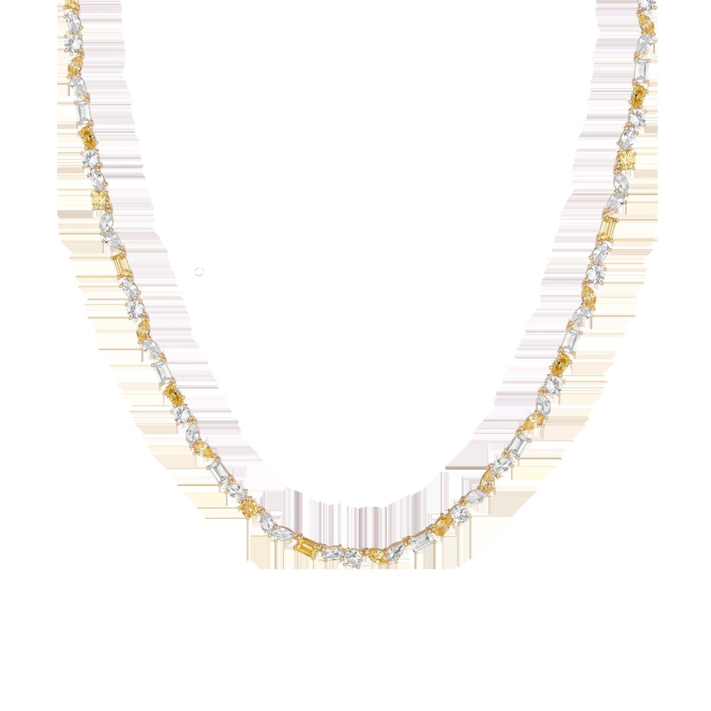 Lab Grown White Sapphire and Canary Mixed Shape Tennis Necklace