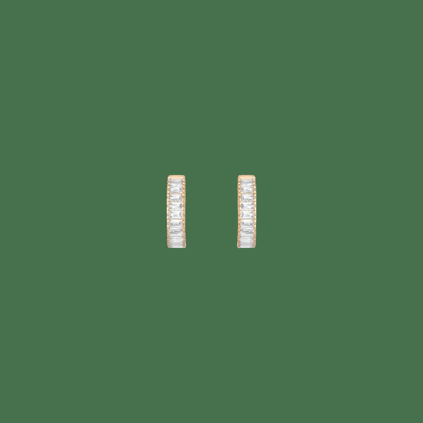 Lab Grown White Sapphire Baguette Huggie Earrings