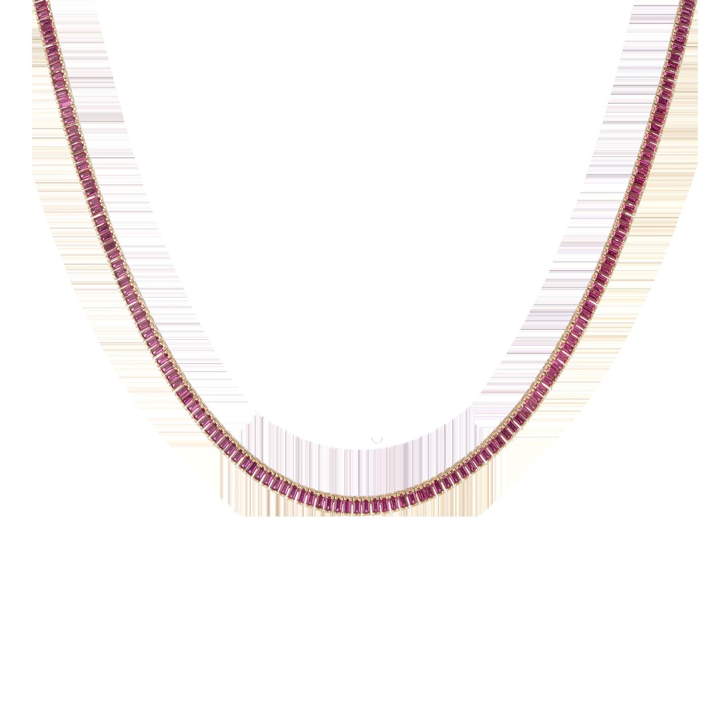 Lab Grown Red Ruby Baguette Tennis Necklace