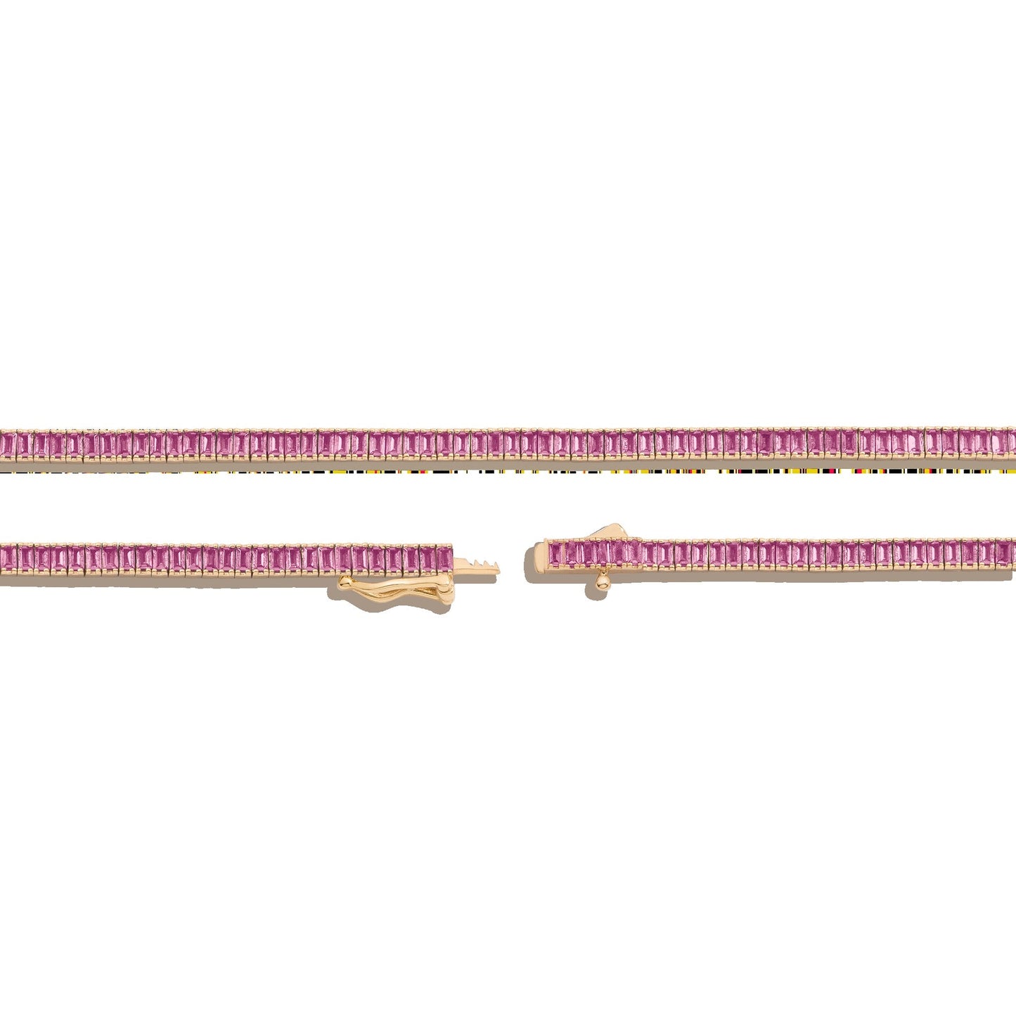 Lab Grown Pink Sapphire Baguette Tennis Necklace
