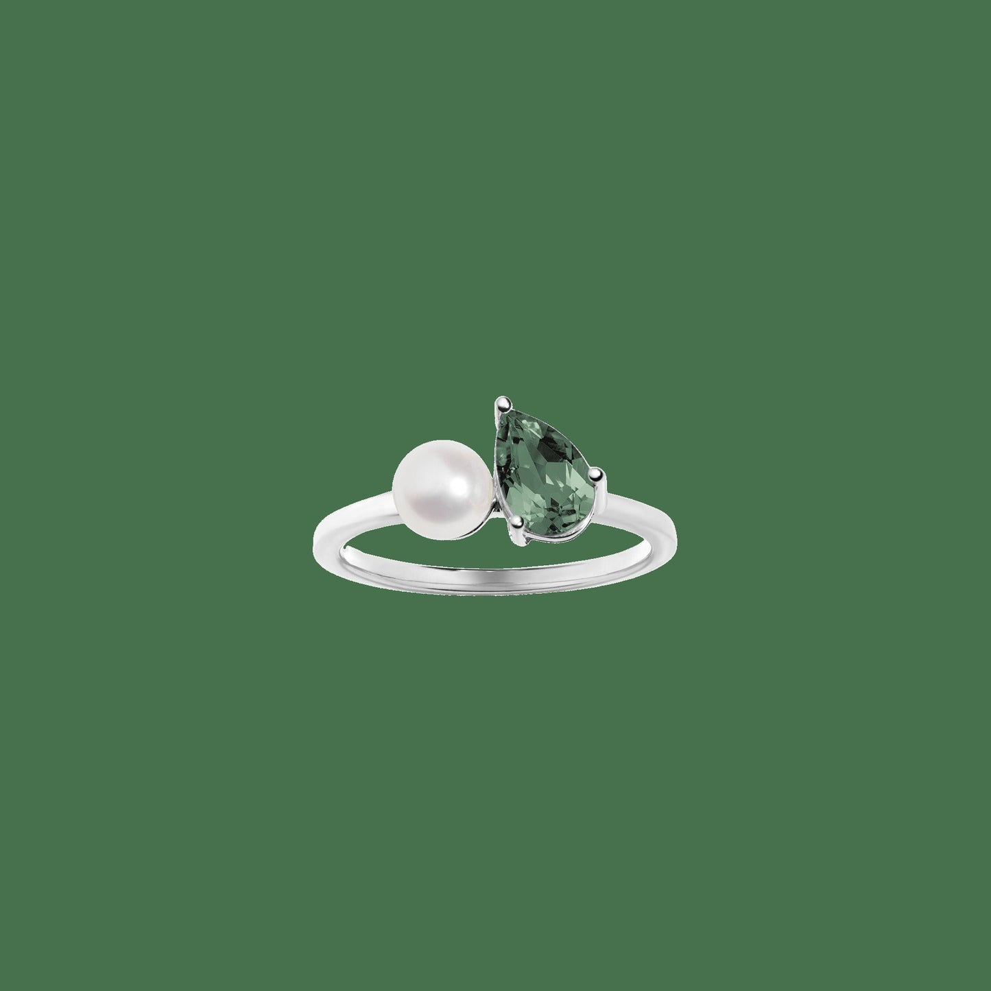 Pearl Toi et Moi Ring - Green Tourmaline