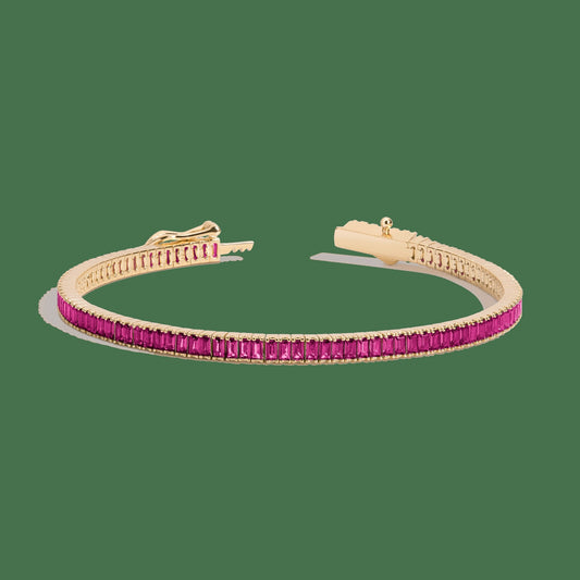 Lab Grown Red Ruby Baguette Tennis Bracelet