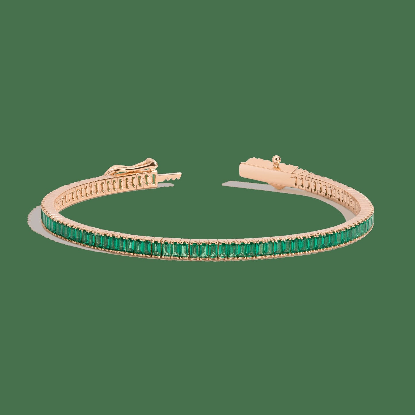 Lab Grown Green Emerald Baguette Tennis Bracelet