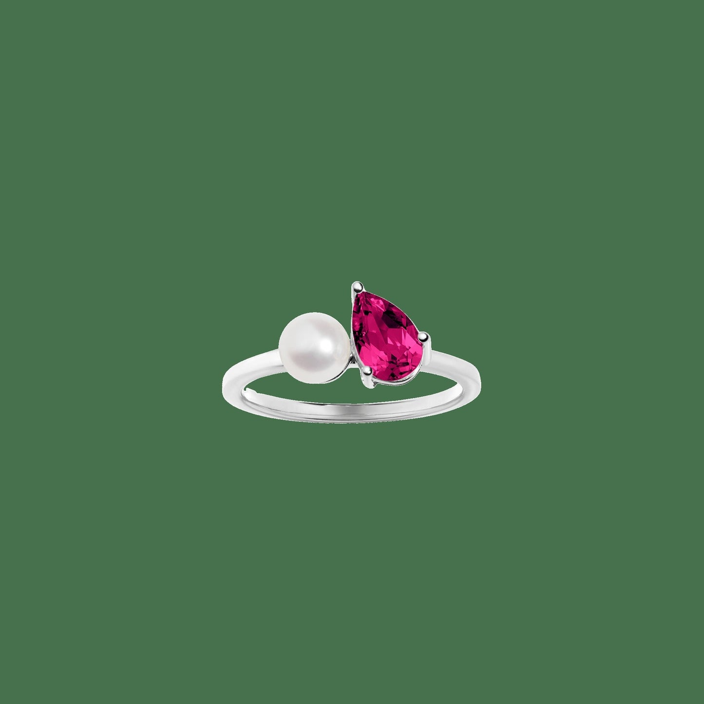 Pearl Toi et Moi Ring - Red Ruby