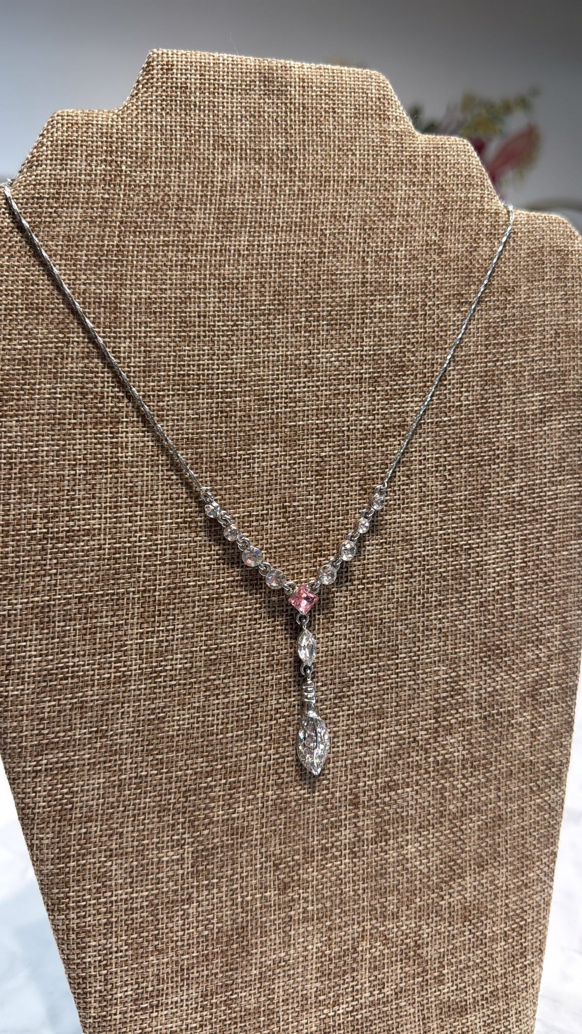 Silver with Pink Stone Necklace