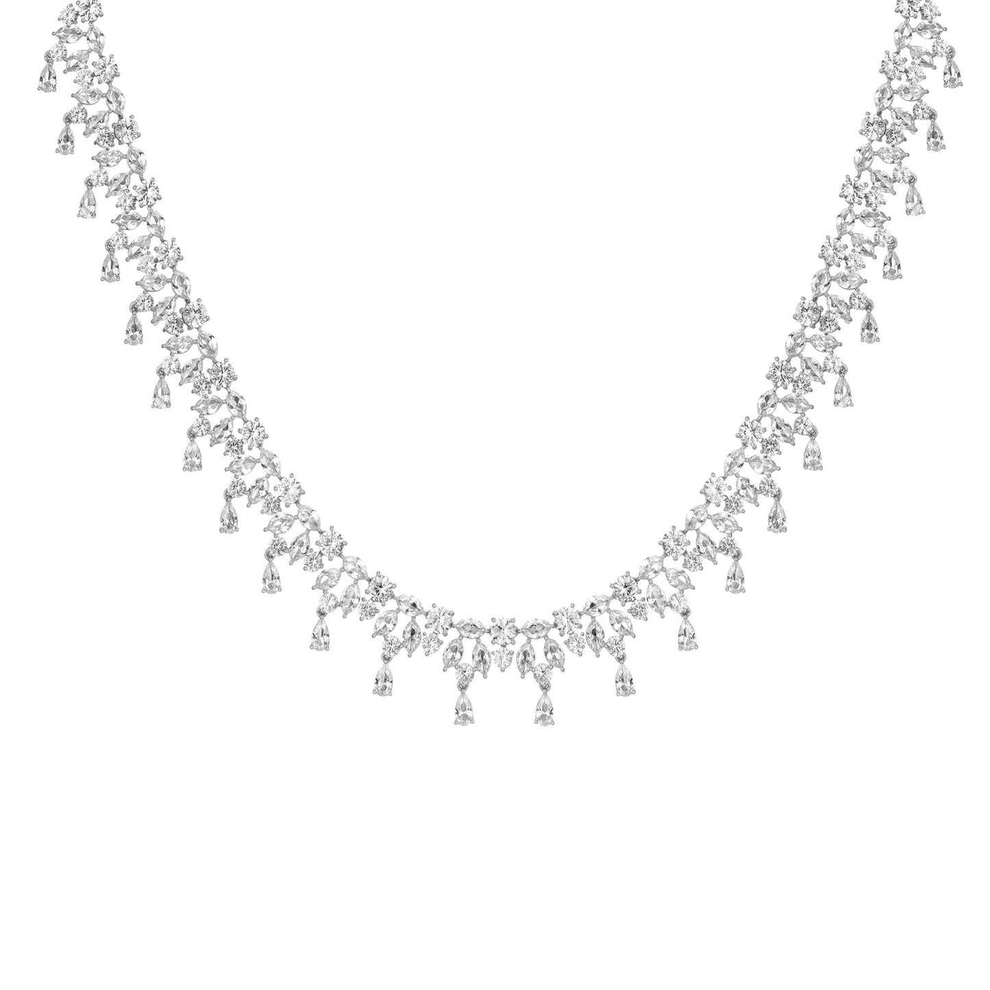 Lab Grown White Sapphire Teardrop Tennis Necklace