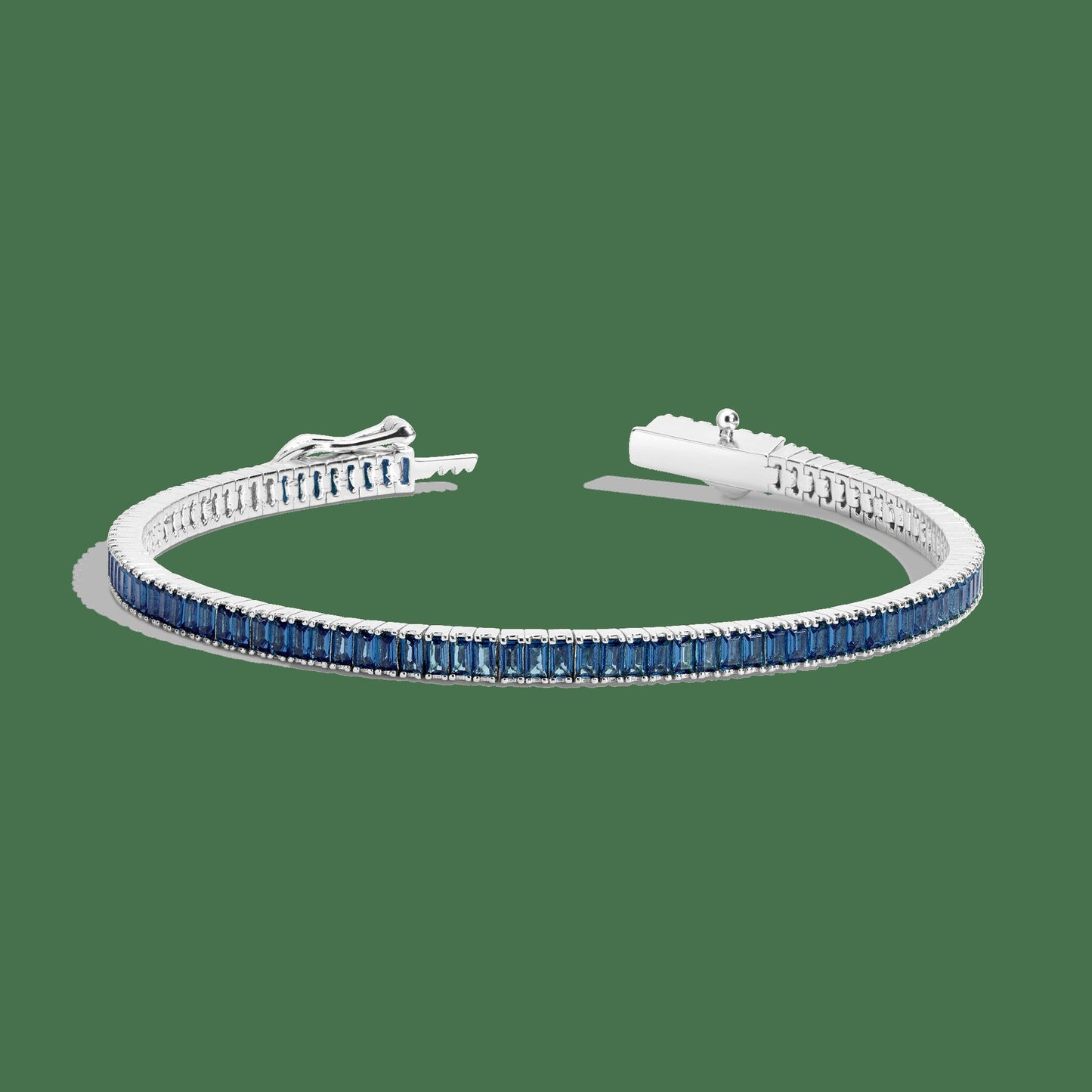 Lab Grown Blue Sapphire Baguette Tennis Bracelet
