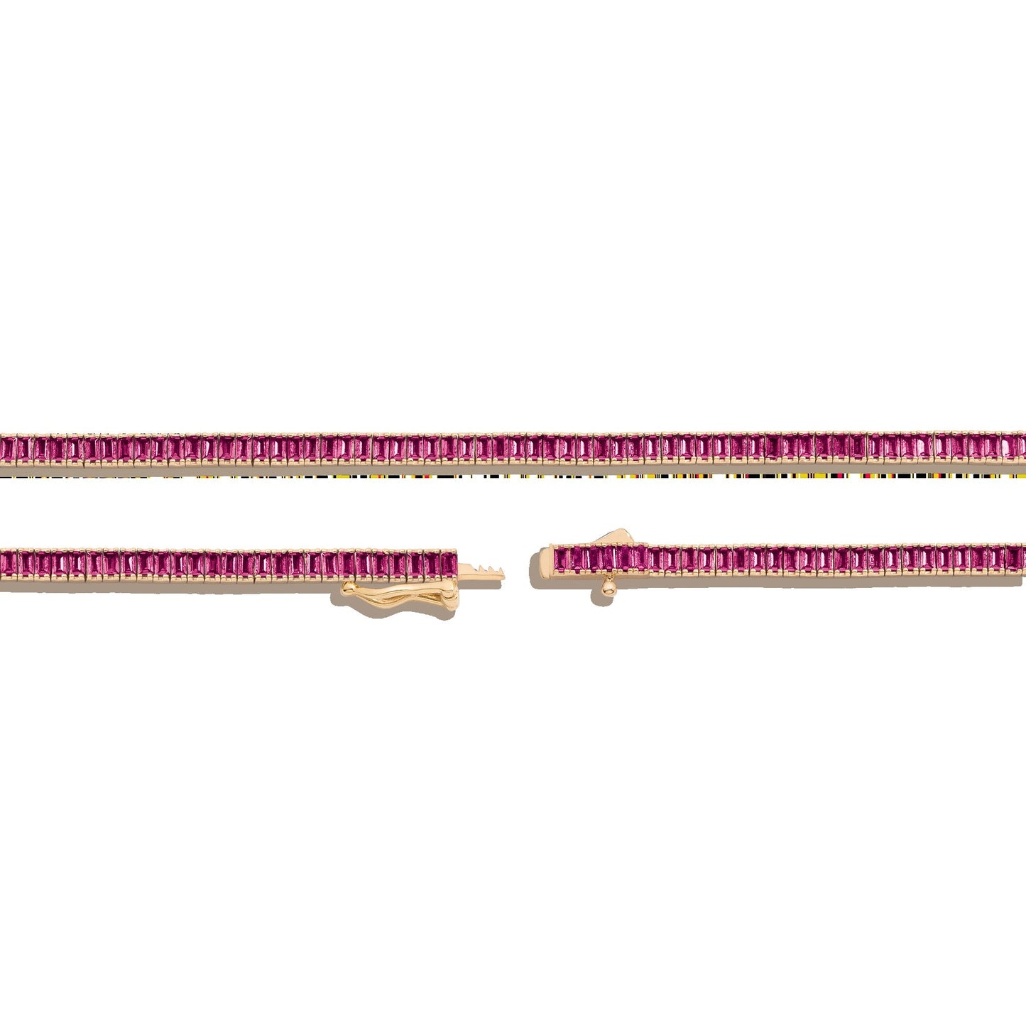 Lab Grown Red Ruby Baguette Tennis Necklace