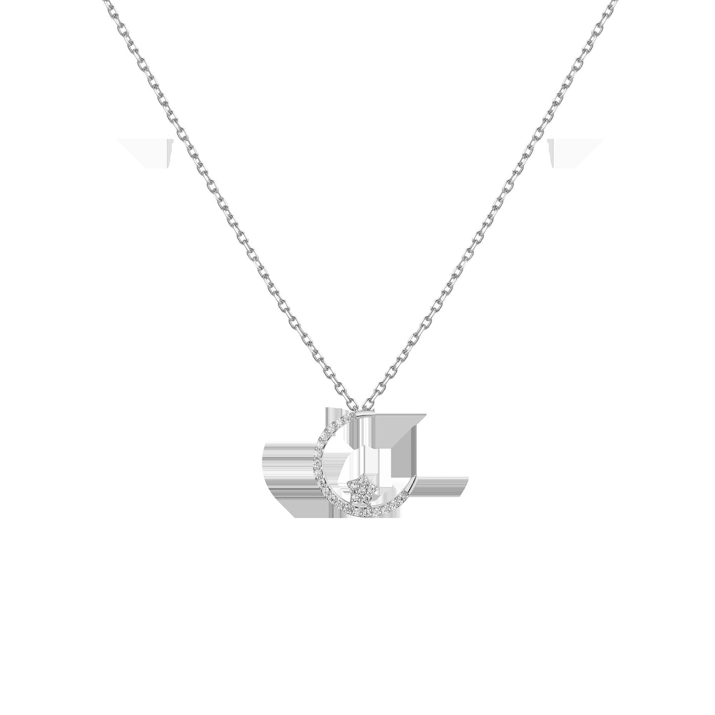 Lab Grown Diamond Crescent Moon and Star Necklace