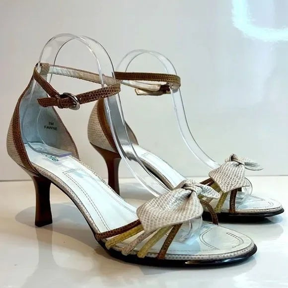 Nicole “Fawne” Tri- Colour Wooden Heel Leather Sandals Size 7