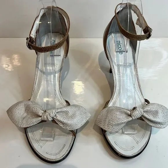 Nicole “Fawne” Tri- Colour Wooden Heel Leather Sandals Size 7