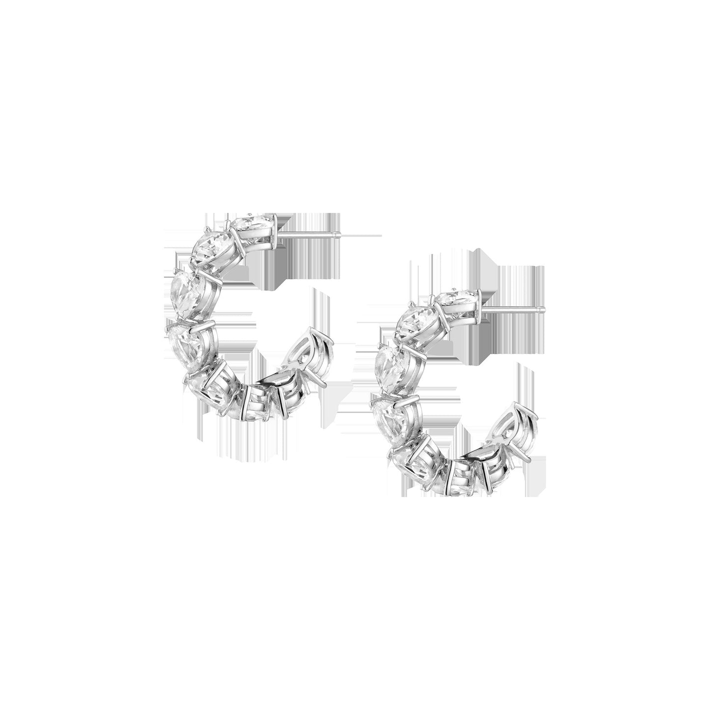 Lab Grown White Sapphire Heart Hoop Earrings