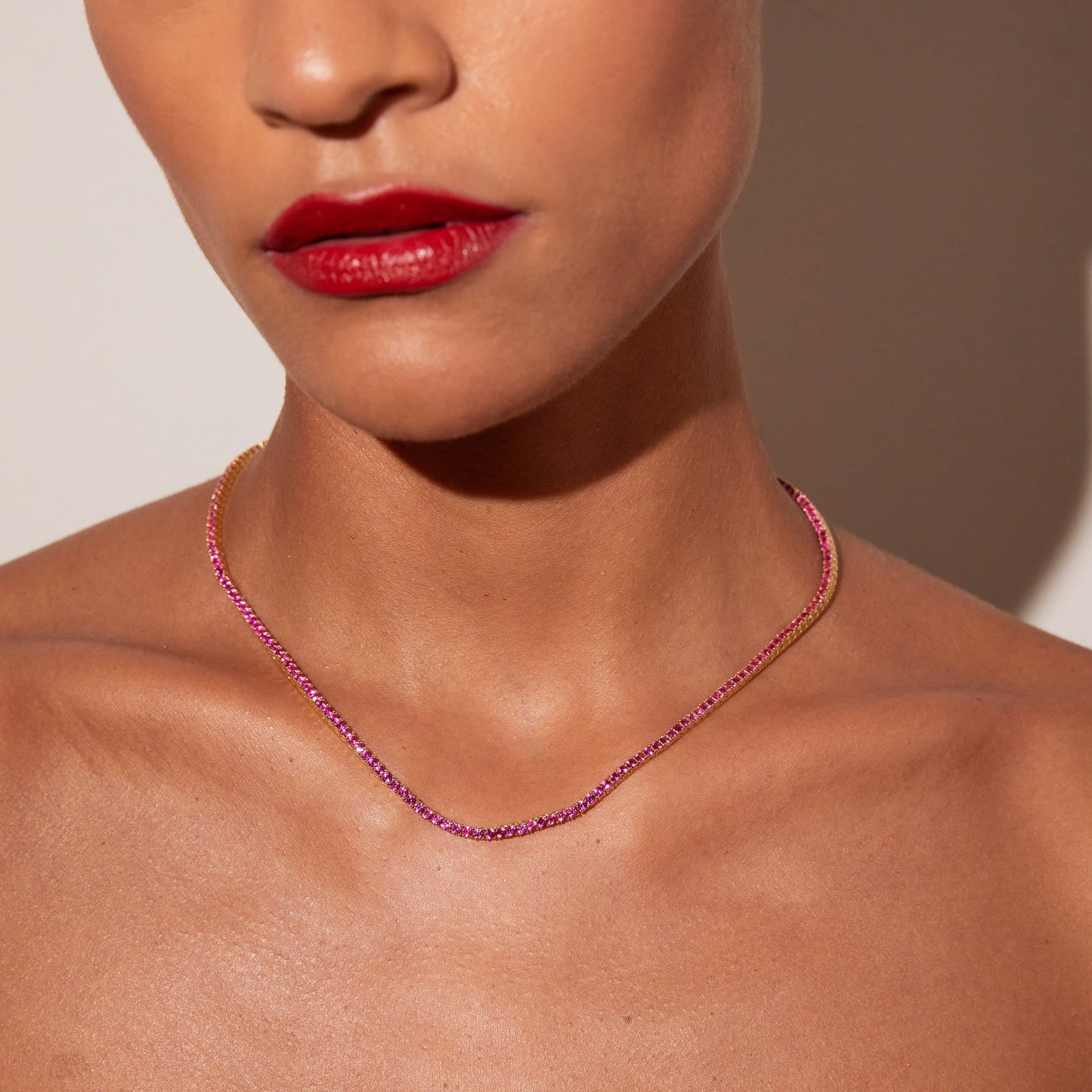 Lab Grown Red Ruby Tennis Necklace