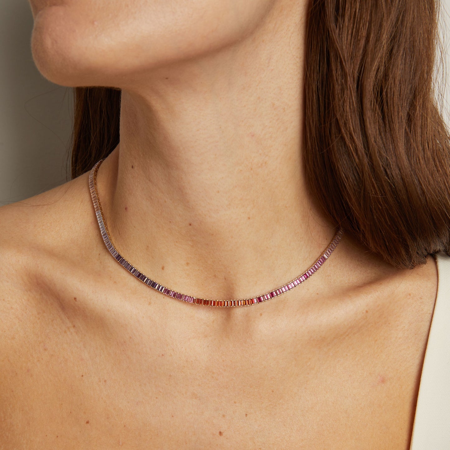 Pink Ombré Baguette Tennis Necklace