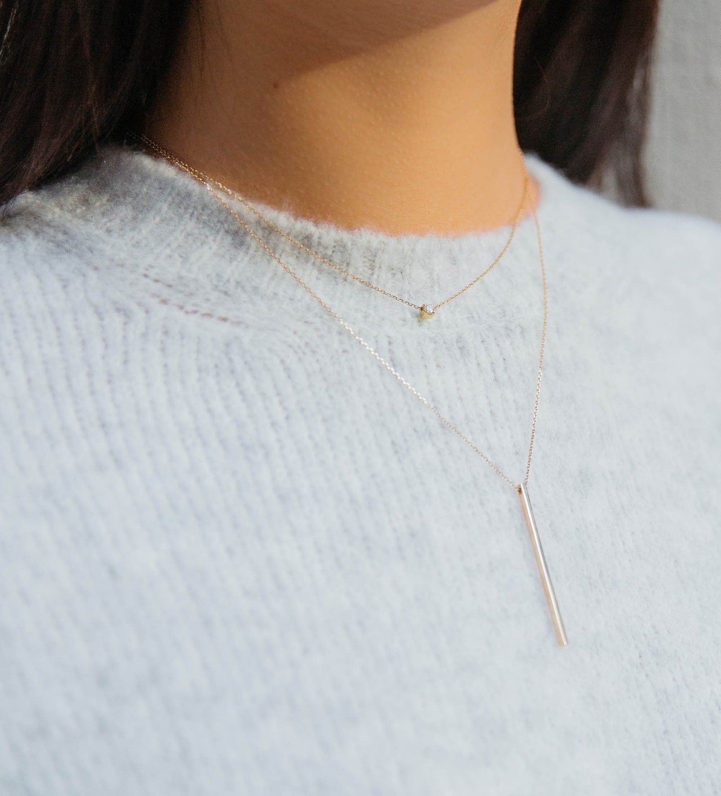 Long Gold Bar Drop Necklace