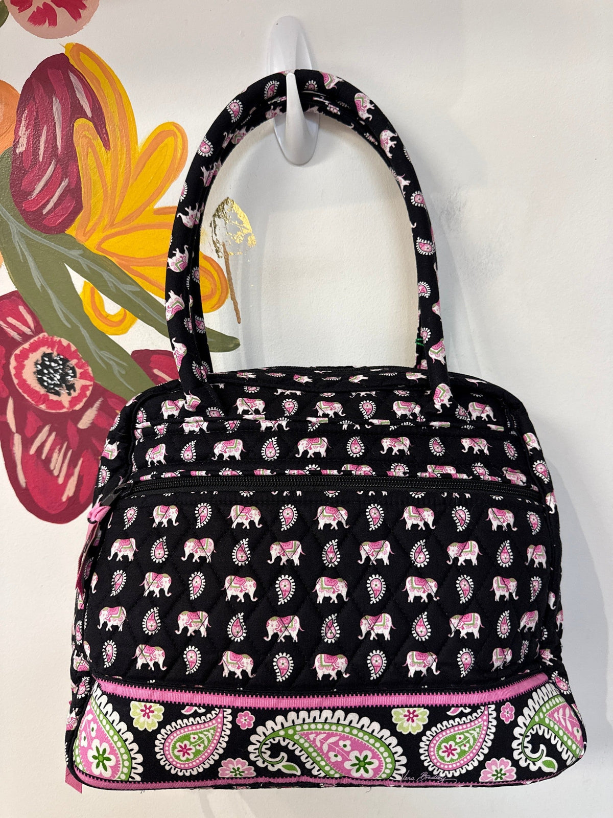 New Vera Bradley Pink Elephants Bowler Shoulder Bag, 12"x10"