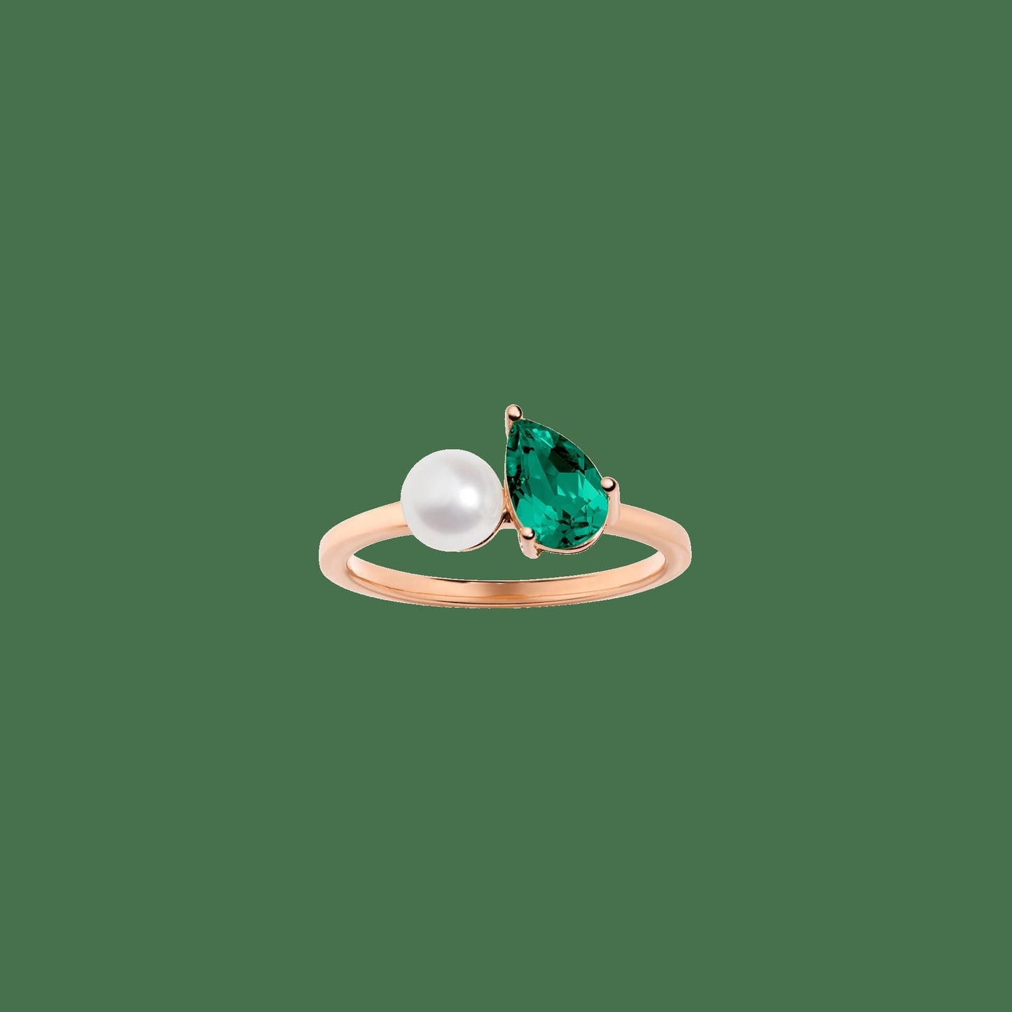 Pearl Toi et Moi Ring - Green Emerald