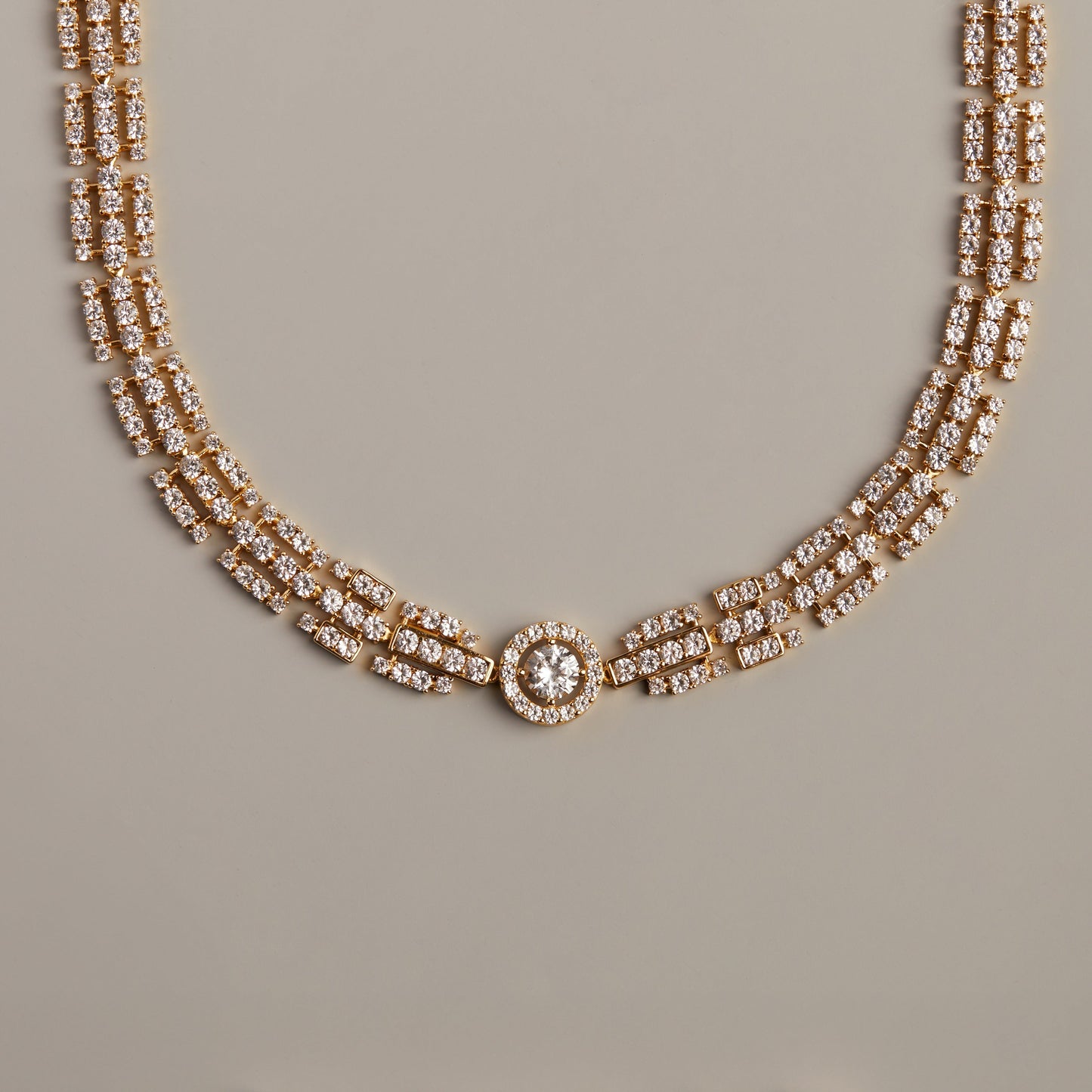 Lab Grown White Sapphire Three Layered Tennis Necklace
