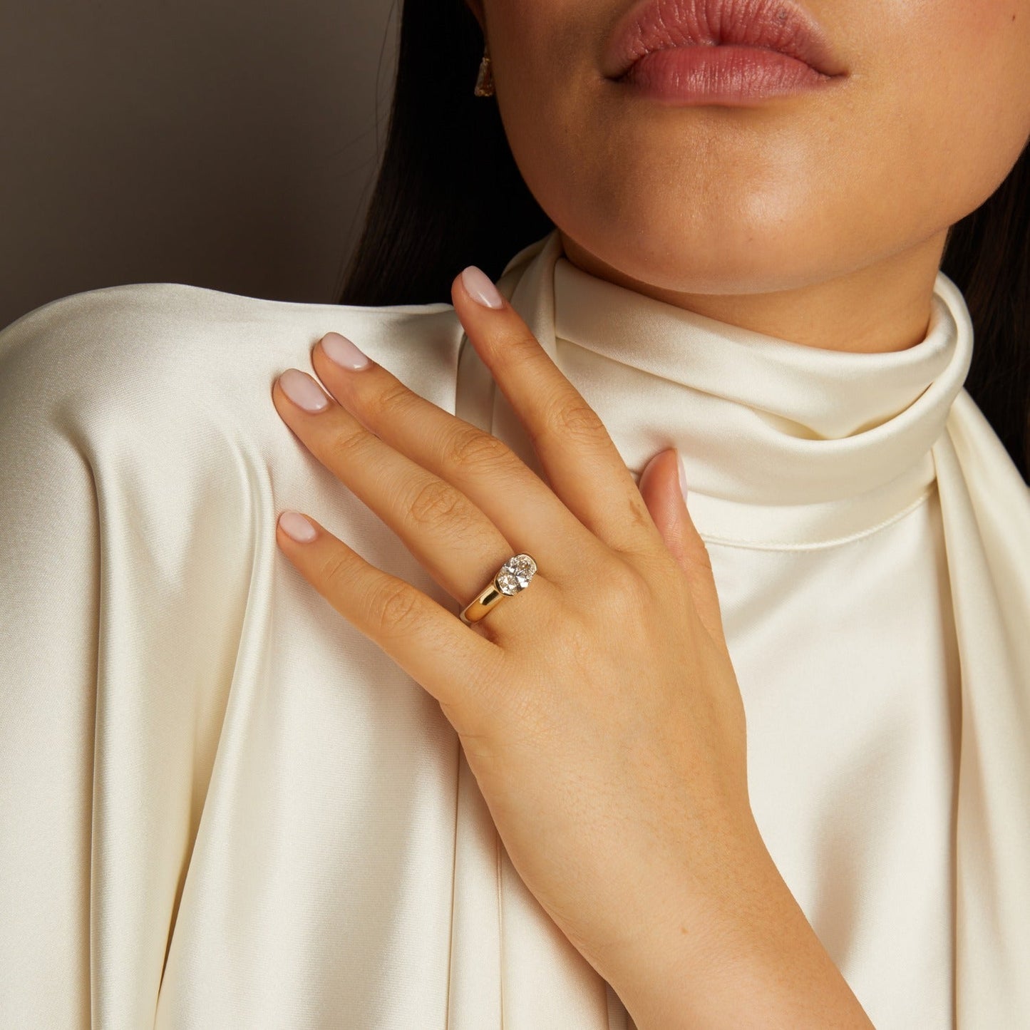 2ct Oval Lab Grown Diamond Floating Signet Ring