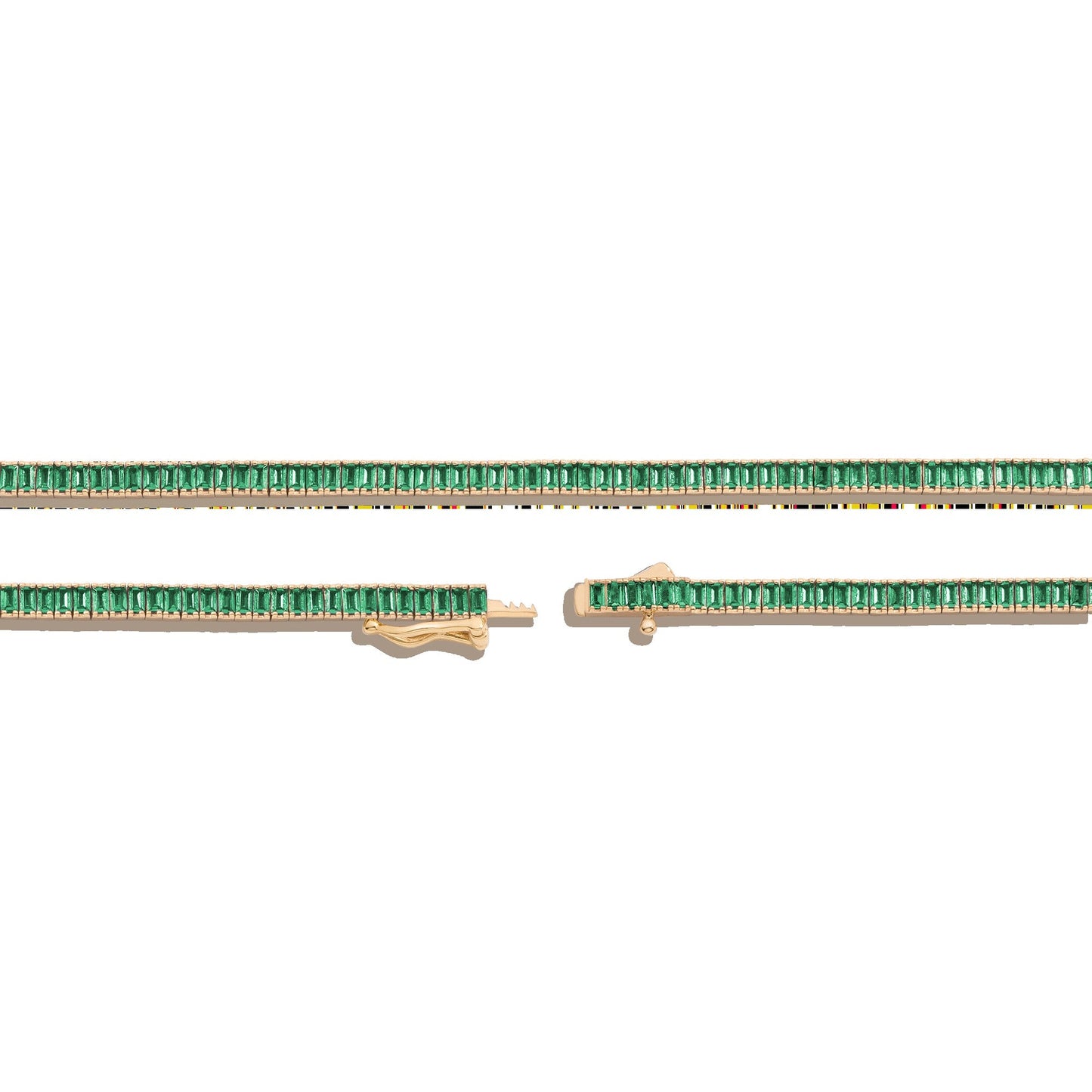 Lab Grown Green Emerald Baguette Tennis Necklace