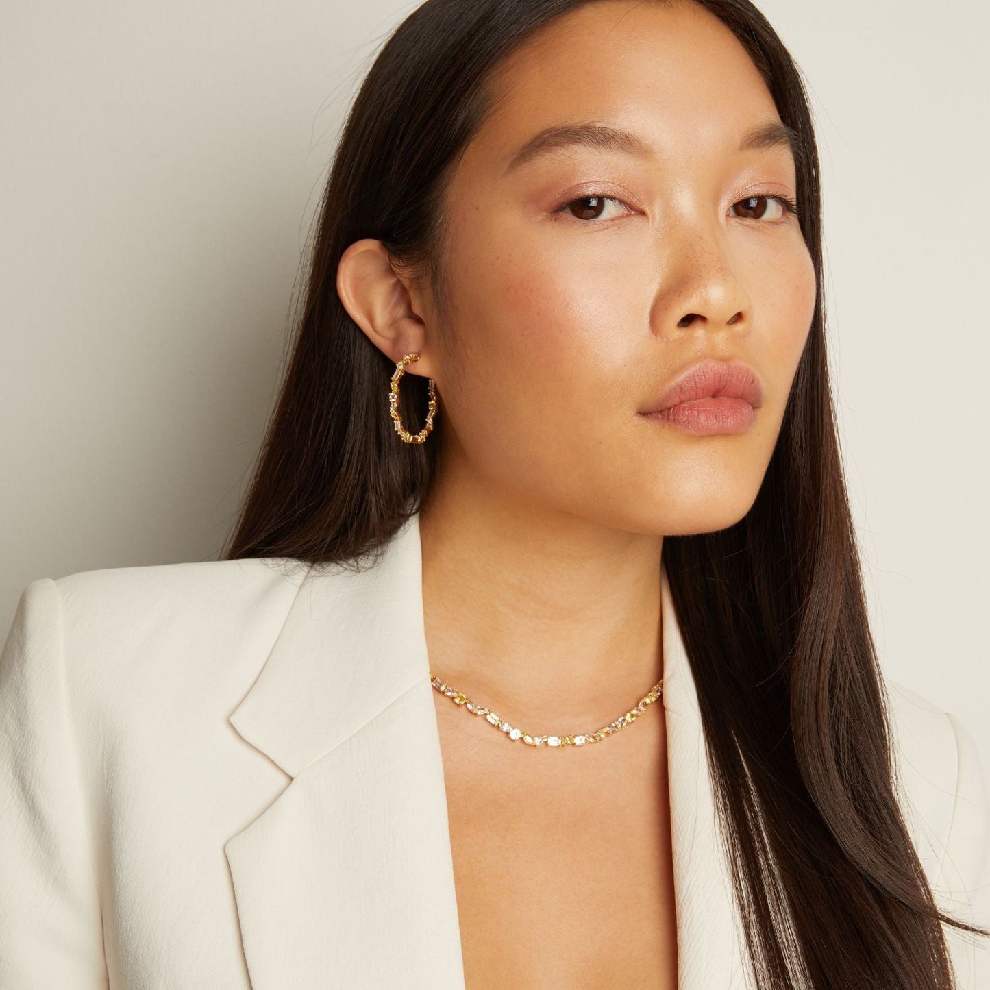 Lab Grown White Sapphire and Canary Mixed Shape Hoop Earrings