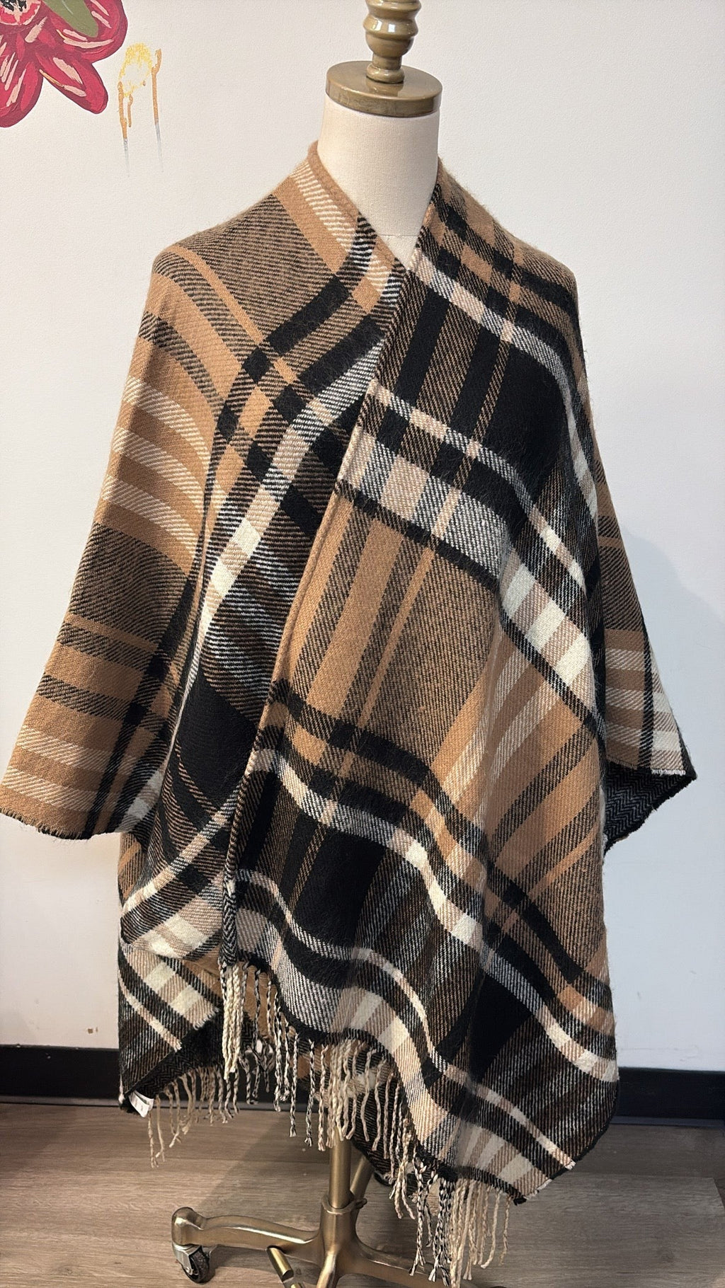 Wrap Sweater Plaid , One Size