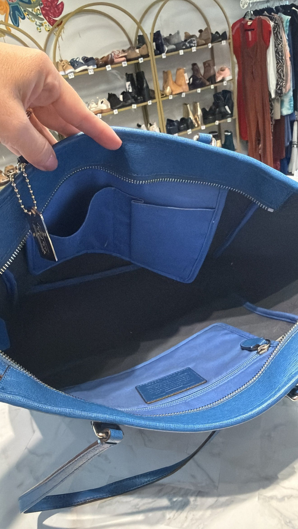 Coach Blue Leather Shoulder Bag, 17"x12"