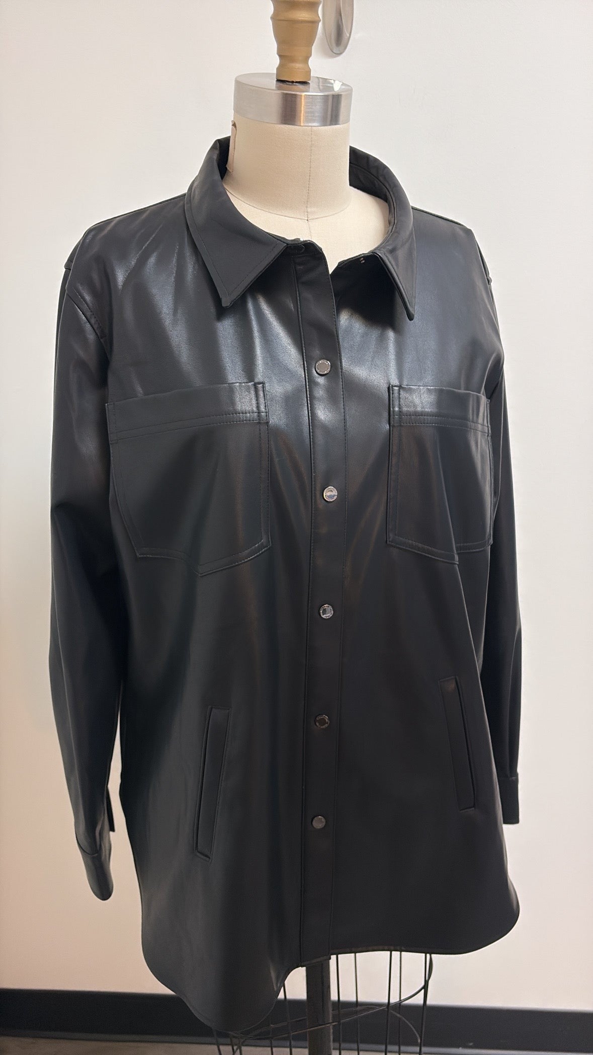 Calvin Klein Black Faux Leather Jacket Top, XL