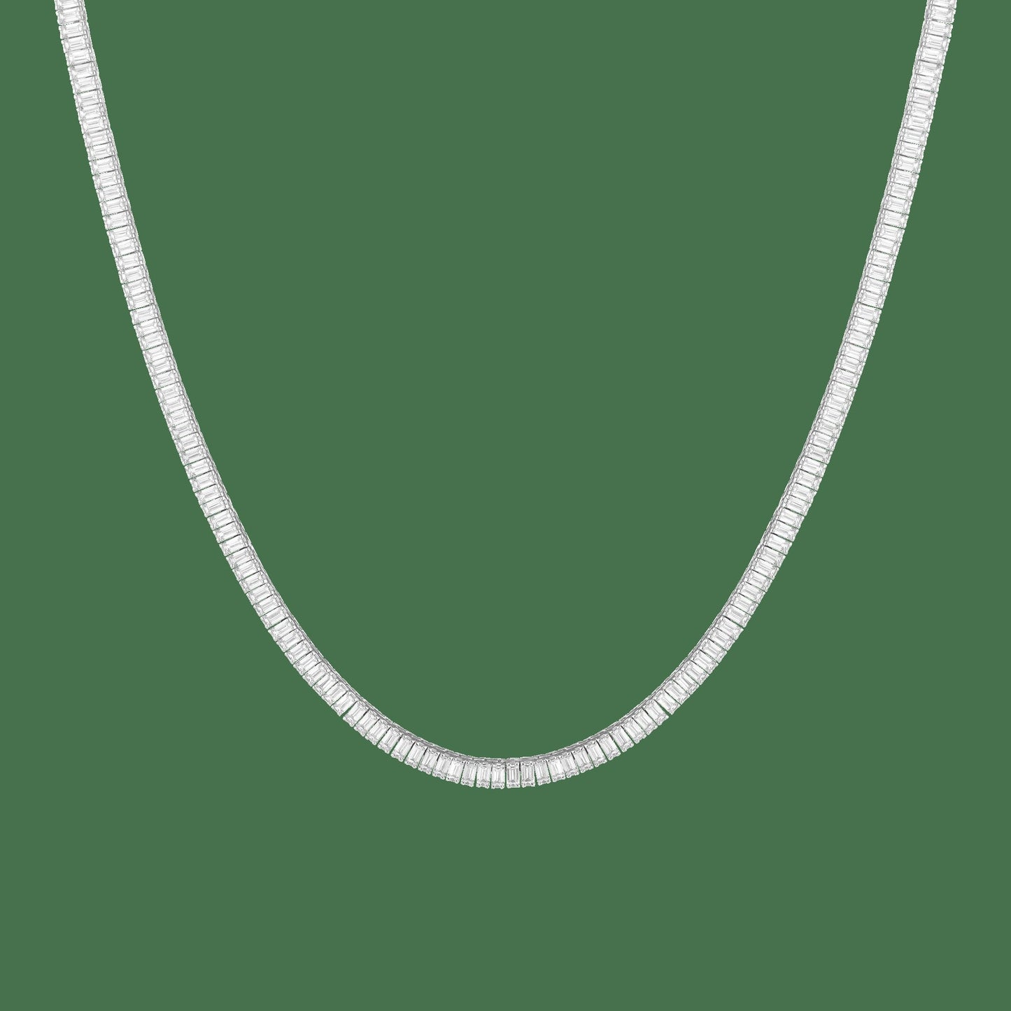 Lab Grown White Sapphire Baguette Tennis Necklace
