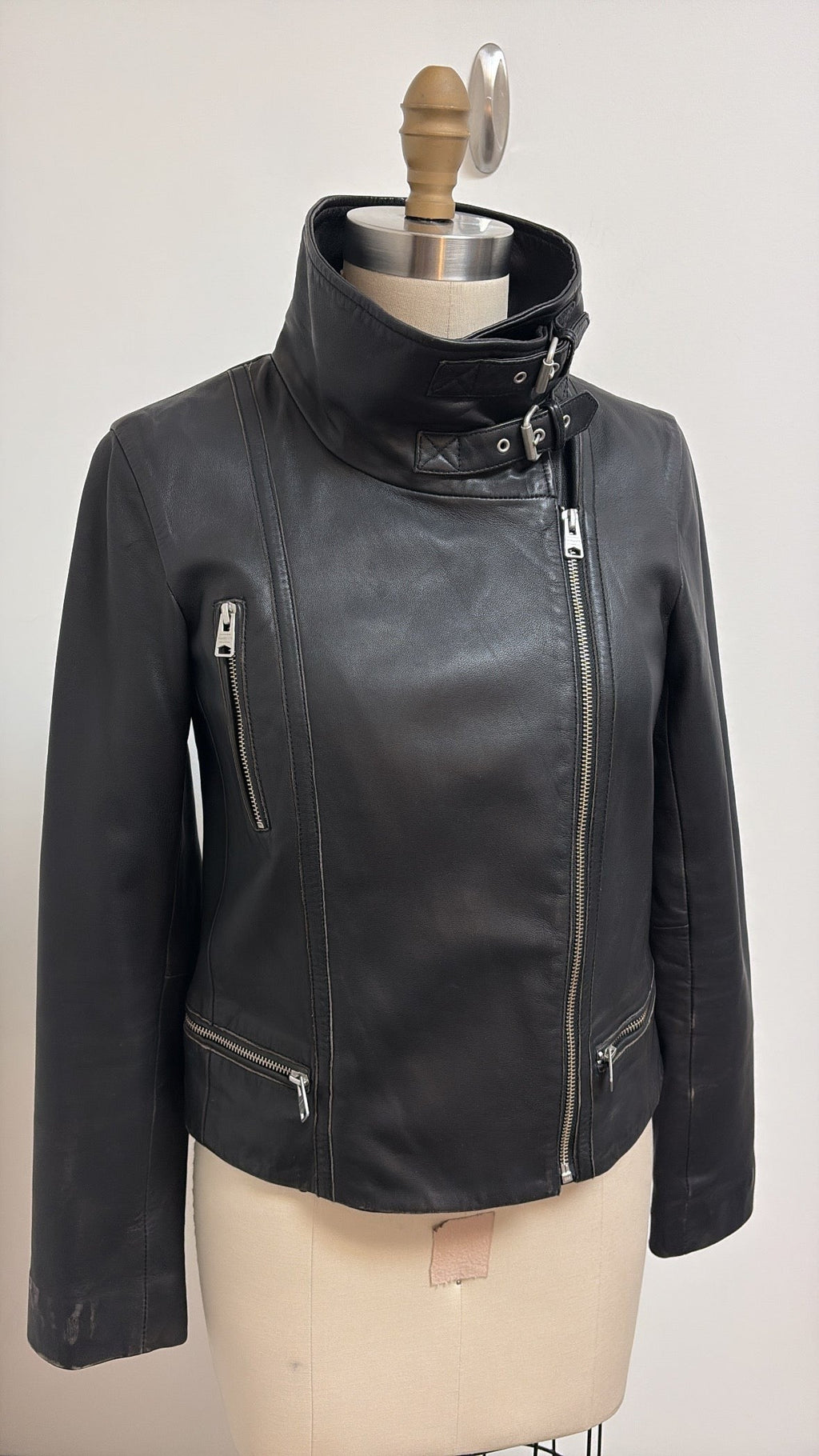 All Saints Genuine Leather Bales Biker Jacket, 6
