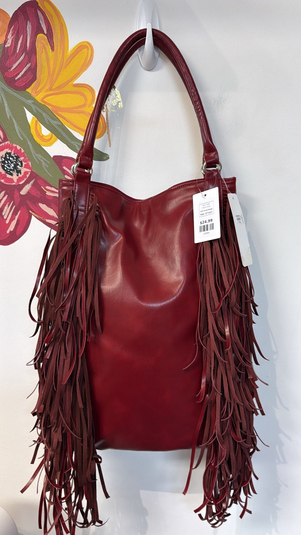 New Soft Surroundings Burgundy Faux Leather Shoulder Bag, 17"x12"