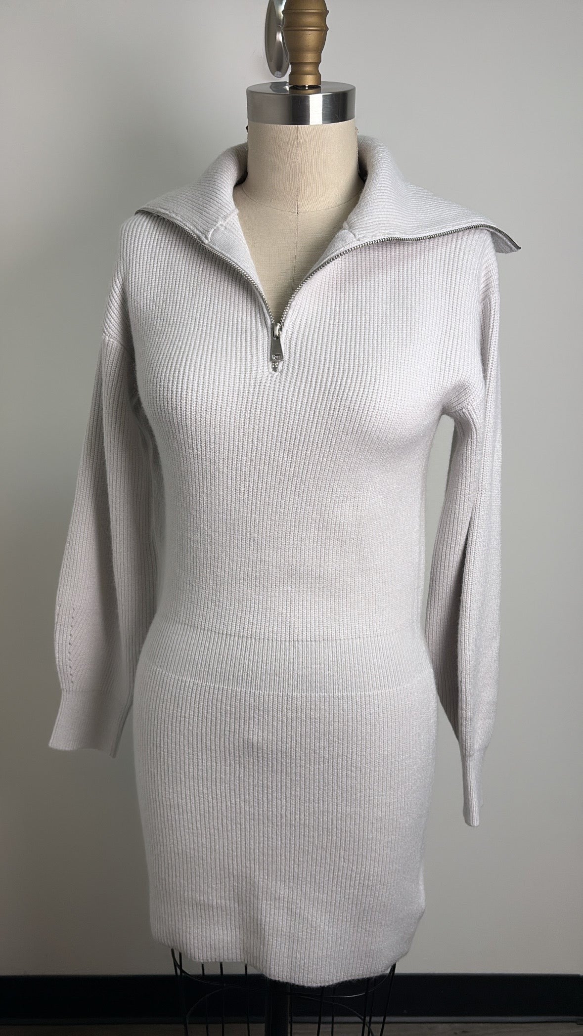 New Steve Madden Gray Rowena Long-Sleeve Ribbed Sweater Dress, S