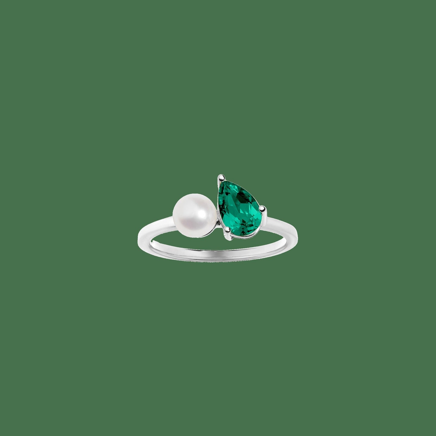 Pearl Toi et Moi Ring - Green Emerald