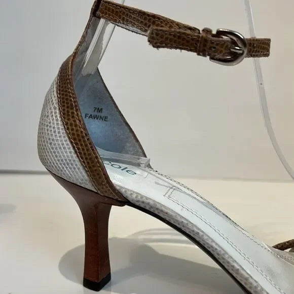 Nicole “Fawne” Tri- Colour Wooden Heel Leather Sandals Size 7