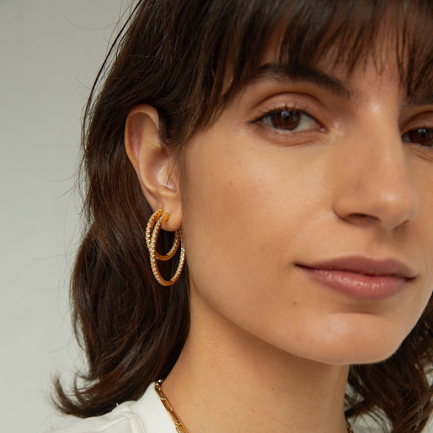 35mm Lab Grown White Sapphire Hoop Earrings
