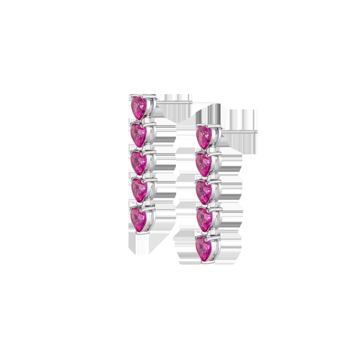 Lab Grown Pink Sapphire Heart Tennis Earrings