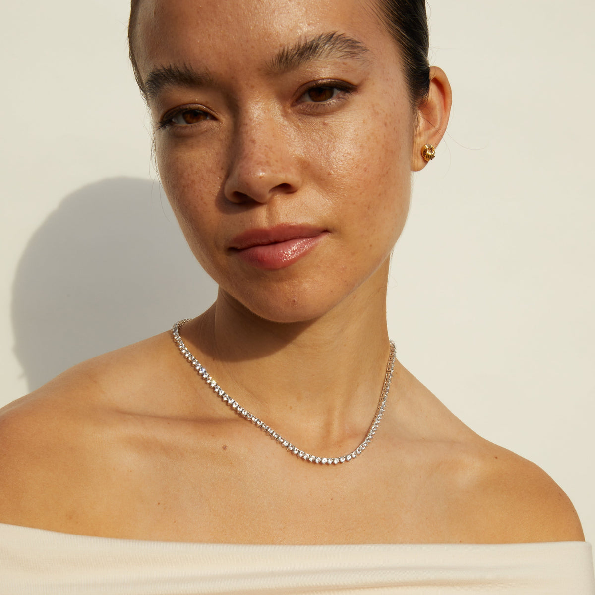 Lab Grown White Sapphire Three-Prong Tennis Necklace