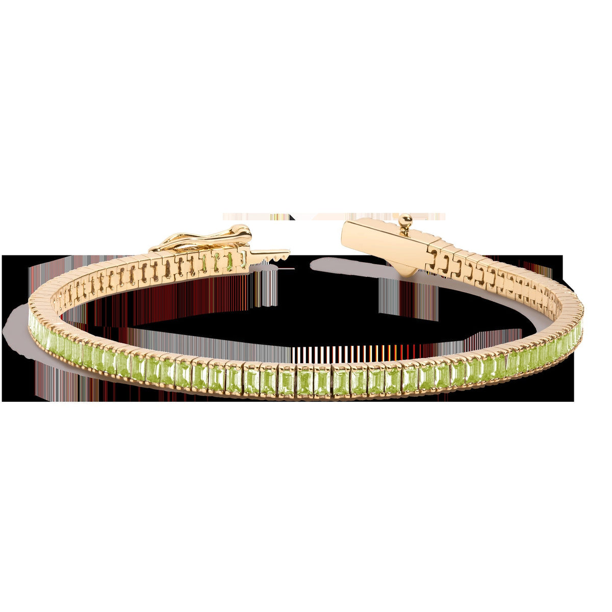 Lab Grown Green Peridot Baguette Tennis Bracelet