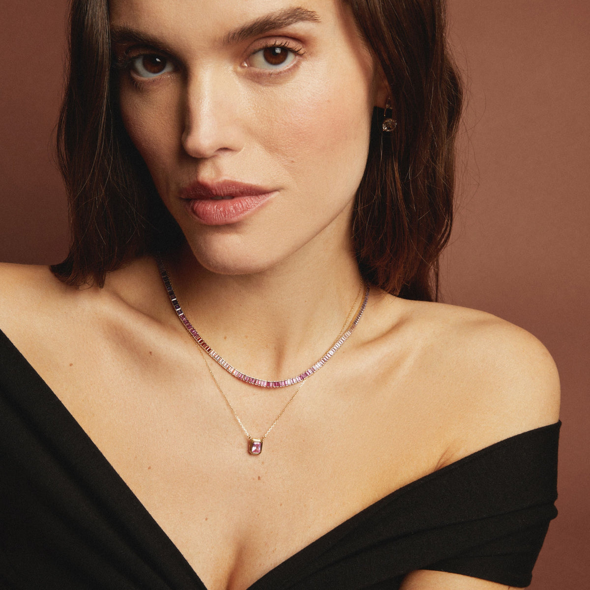 Pink Ombré Baguette Tennis Necklace