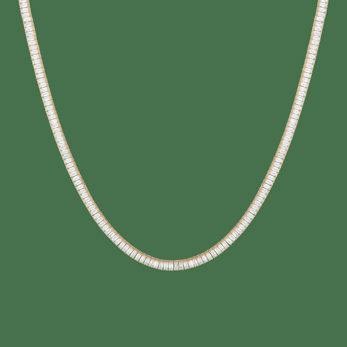 Lab Grown White Sapphire Baguette Tennis Necklace
