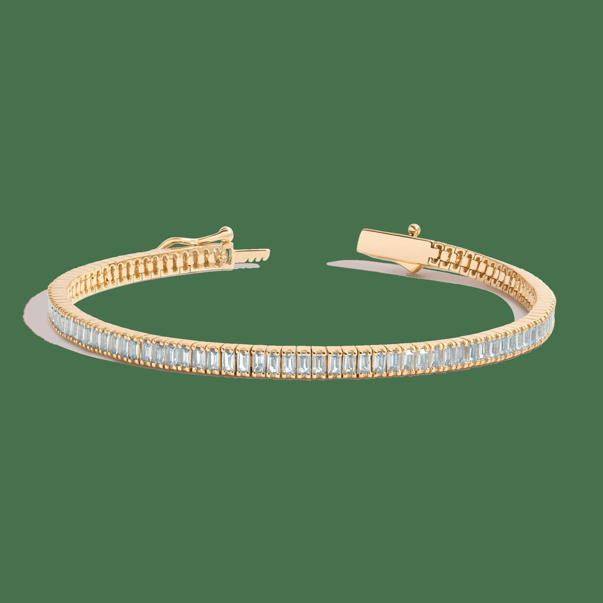 Lab Grown Aquamarine Baguette Tennis Bracelet