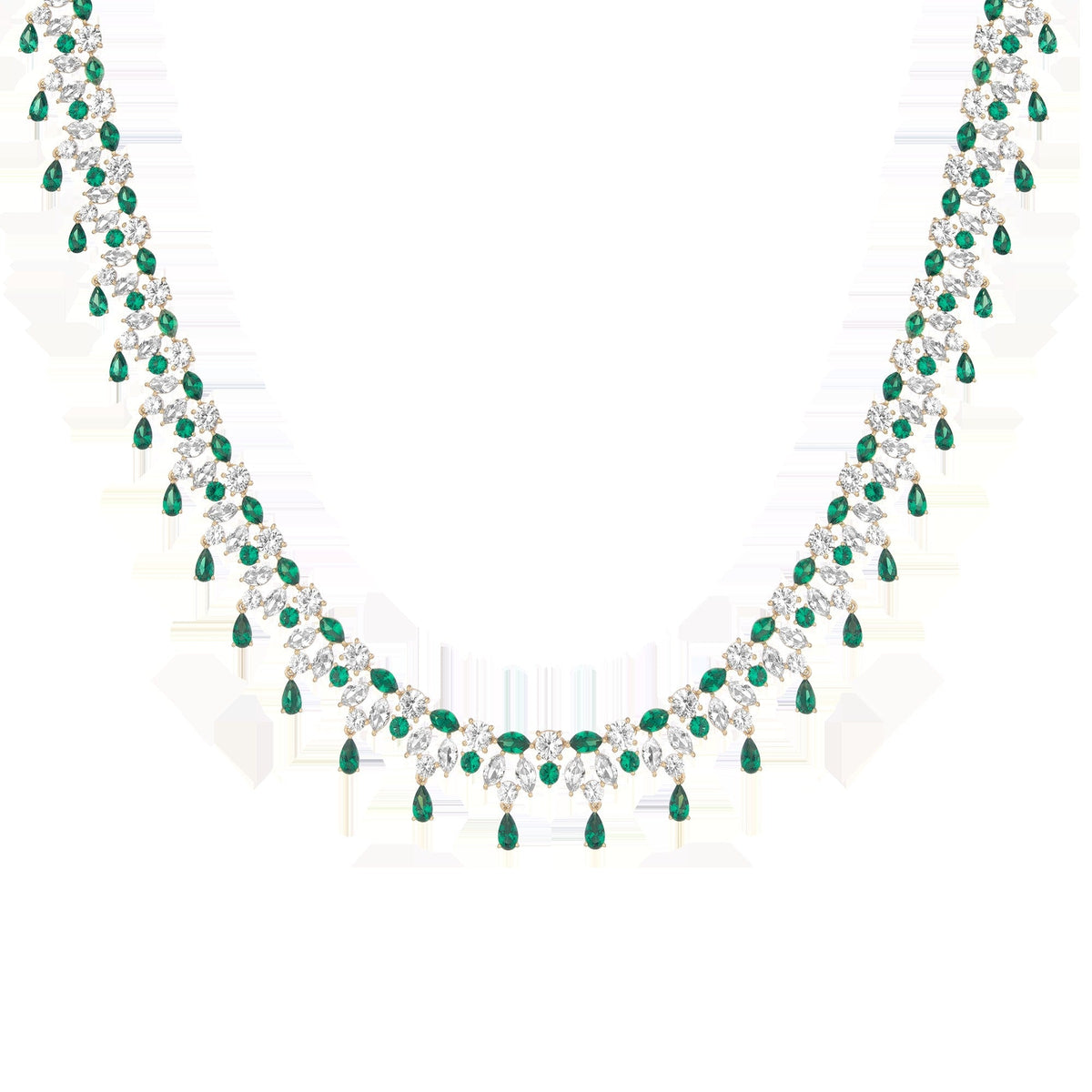Lab Grown Green Emerald Teardrop Tennis Necklace