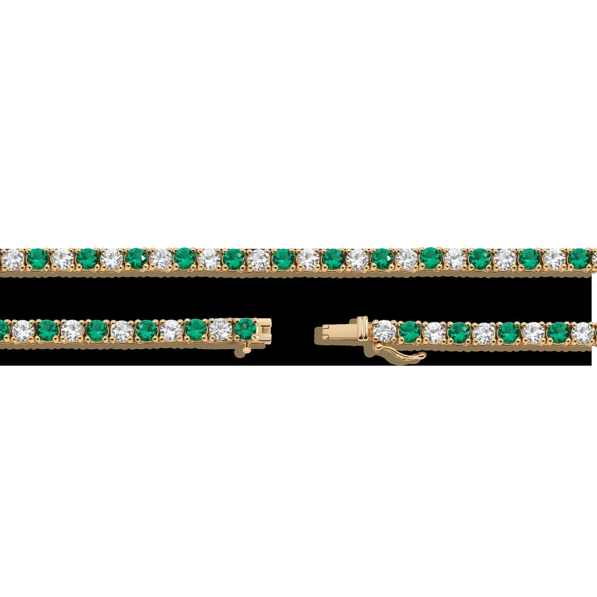 Lab Grown White Sapphire and Green Emerald Alternating Tennis Necklace