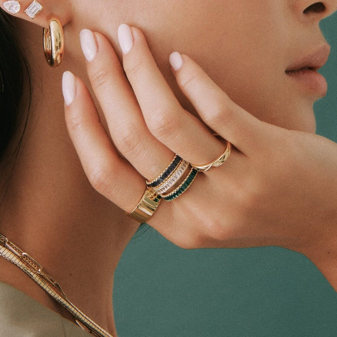 Lab Grown Green Emerald Baguette Eternity Ring