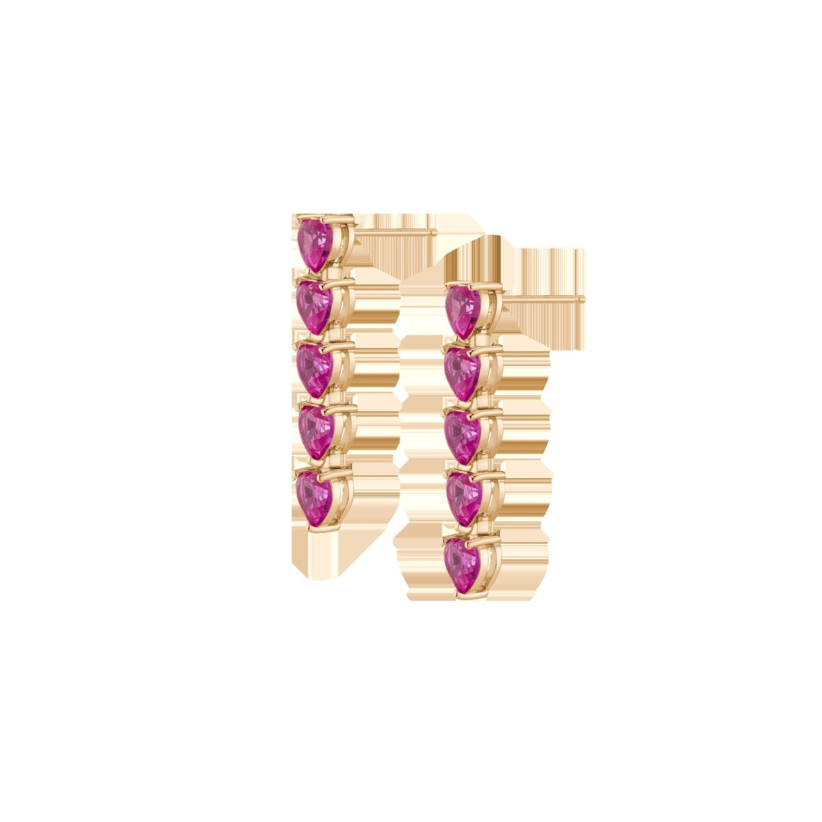 Lab Grown Pink Sapphire Heart Tennis Earrings