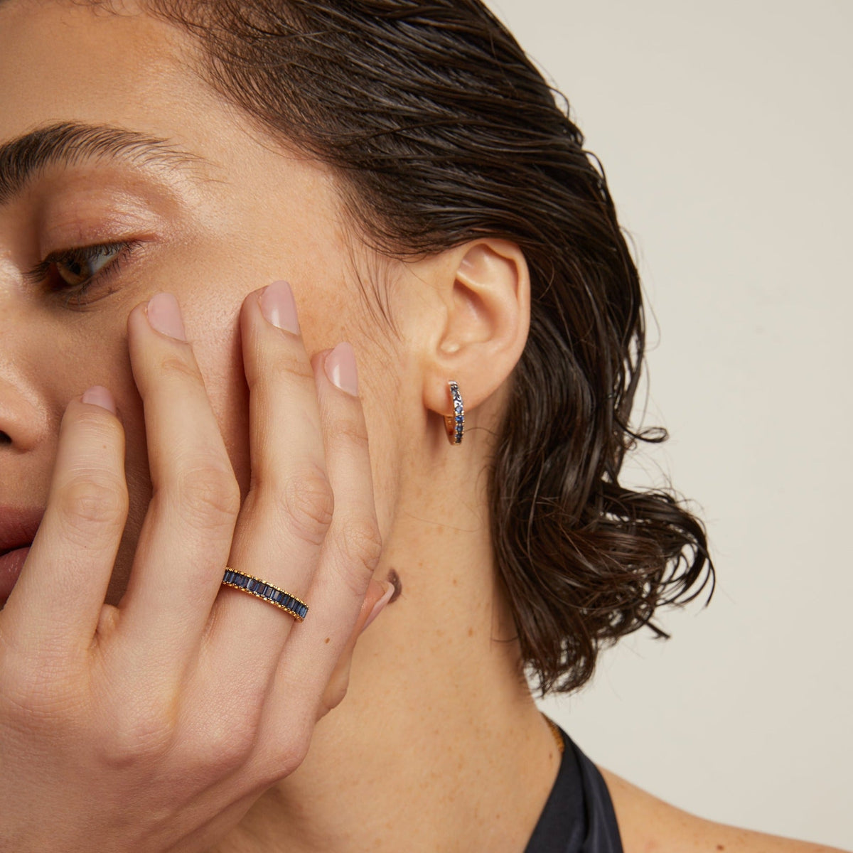 Lab Grown Blue Sapphire Huggie Earrings