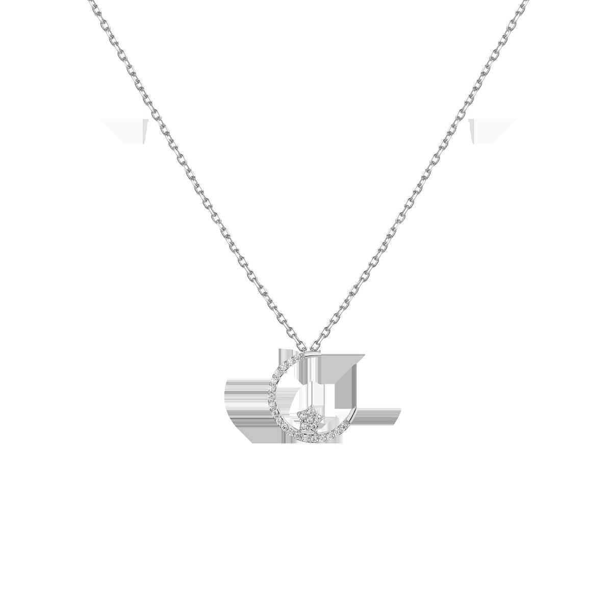 Lab Grown Diamond Crescent Moon and Star Necklace