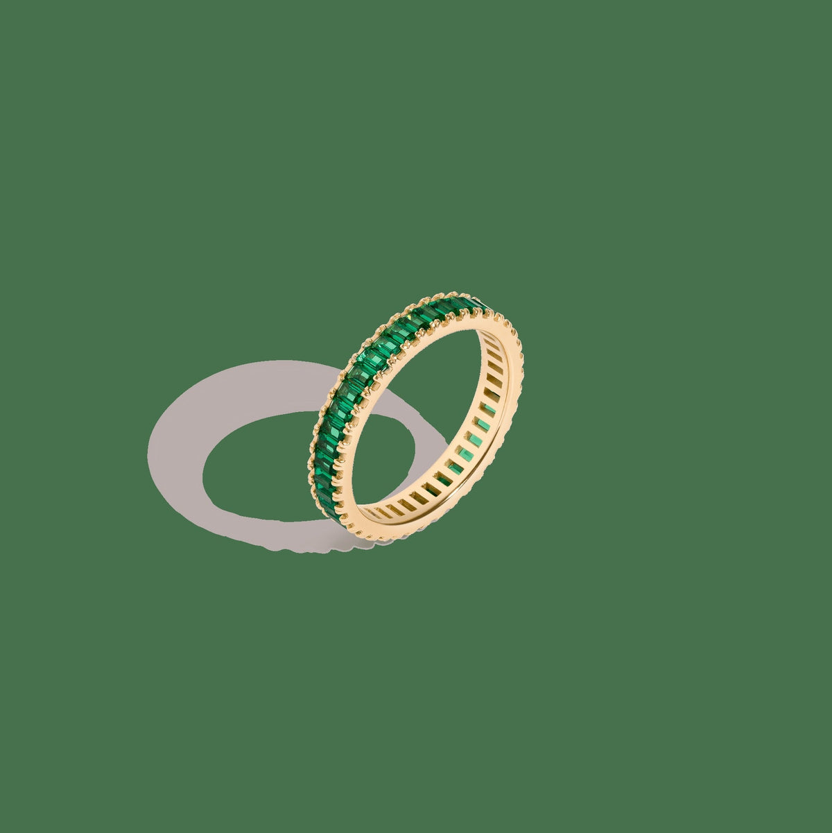Lab Grown Green Emerald Baguette Eternity Ring