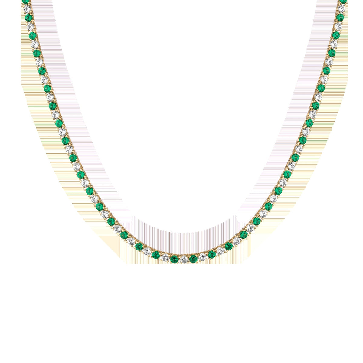 Lab Grown White Sapphire and Green Emerald Alternating Tennis Necklace