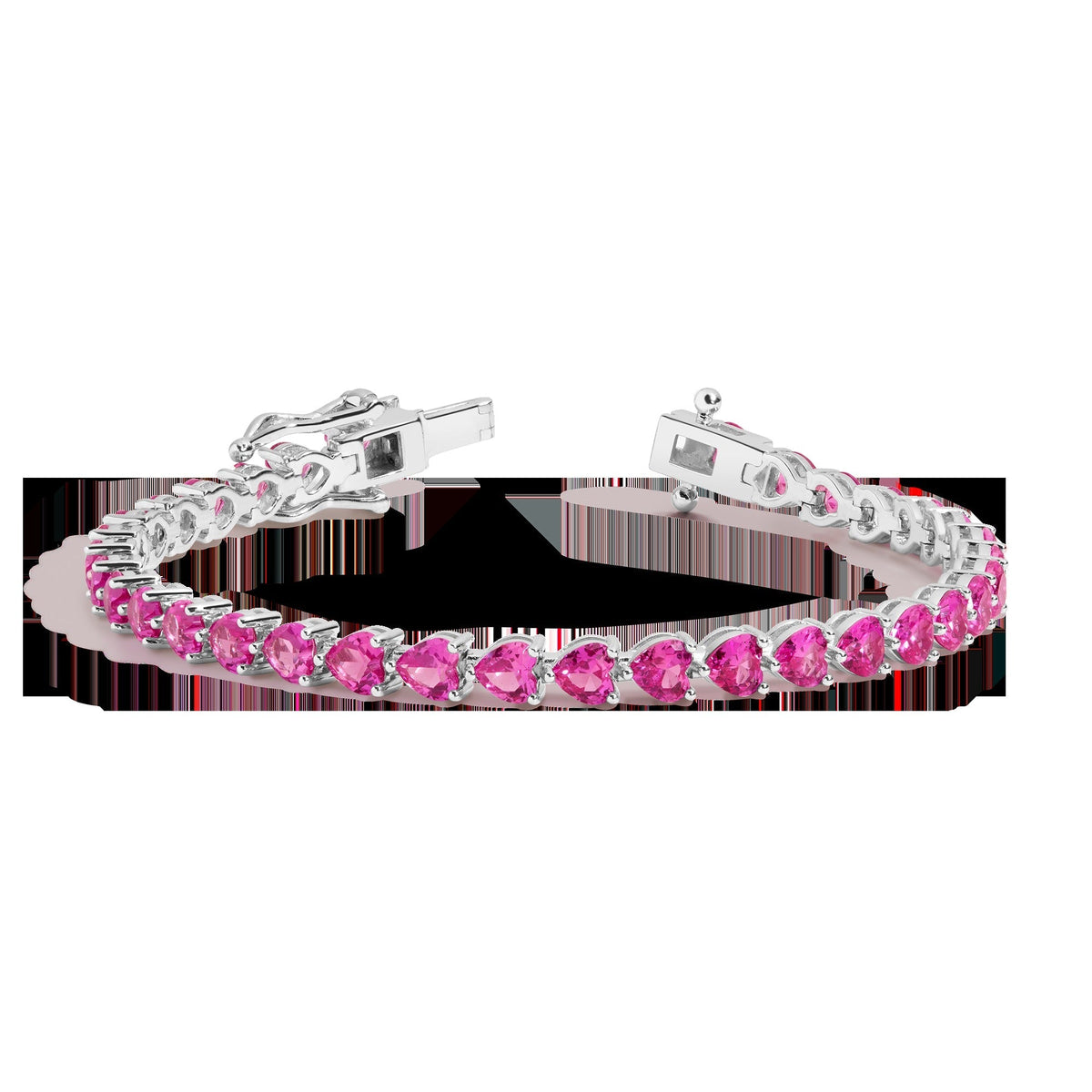 Lab Grown Pink Sapphire Heart Tennis Bracelet